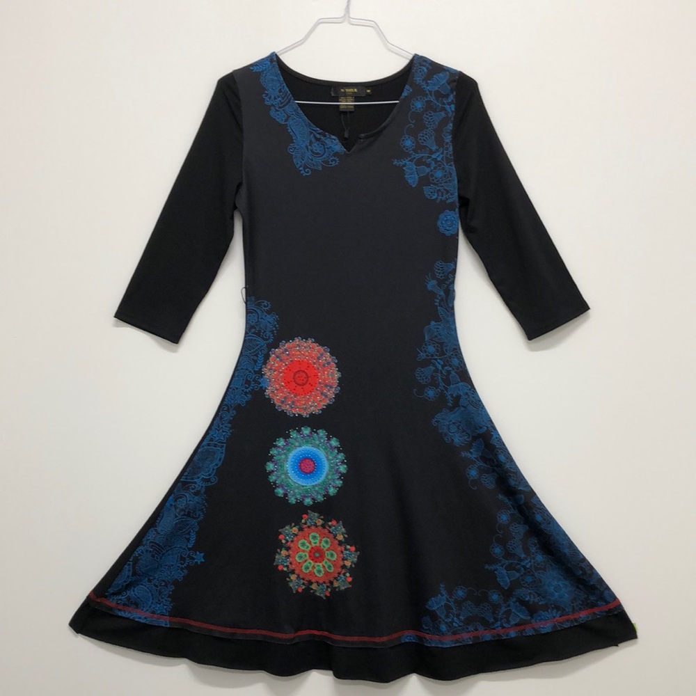 Michael K Boho Embellished Midi Swing Dress Size Medium